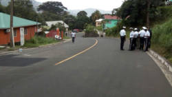 Police in Gibson Corner where a pedestrian died after being struck by an omnibus in November 2017. Motor accidents involving pedestrians are on the increase in SVG. 