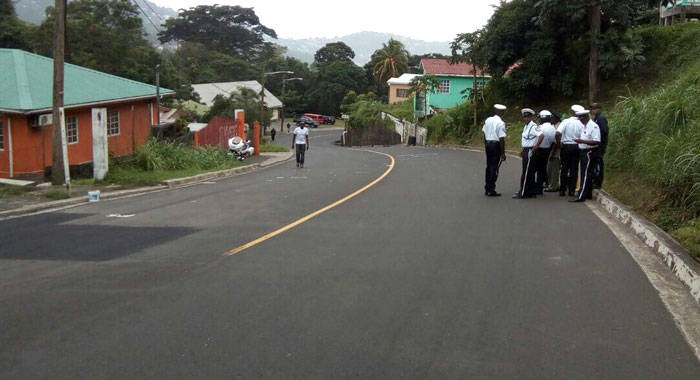 Police in Gibson Corner where a pedestrian died after being struck by an omnibus in November 2017. Motor accidents involving pedestrians are on the increase in SVG. 