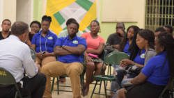 Opposition Leader Godwin Friday meets with Vincentian students in Jamaica. (Photo courtesy NDP)