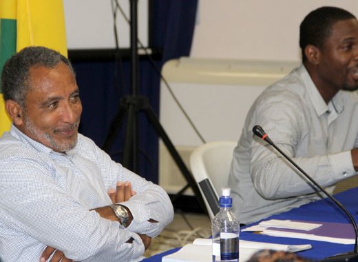 Moderator Jemalie John and Opposition Leader Godwin Friday at the event last week. (iWN photo)