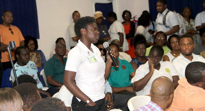 A college students makes an intervention at Thursday's event. (iWN photo)