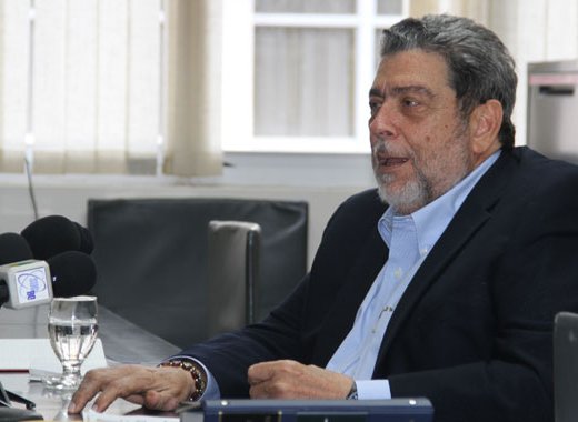 Prime Minister Dr. Ralph Gonsalves speaking at the press conference on Monday. (iWN photo)