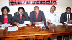 Members of the executive of the Teachers' Union at the press conference. (iWN photo)