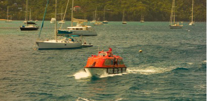 A cruise ship tender battling the chop in Admiralty Bay, Bequia.