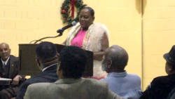 Opposition senator, Kay Bacchus-Baptiste speaks at the town hall meeting in New York on Sunday. (Facebook photo)