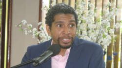 Minister of Finance, Camillo Gonsalves, also has ministerial responsibility for statistics. He is photographed her at the Chamber of Commerce's event last Thursday.