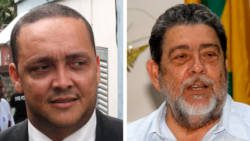Lawyer Grant Connell, left, and Prime Minister Dr. Ralph Gonsalves. (iWN file photo)