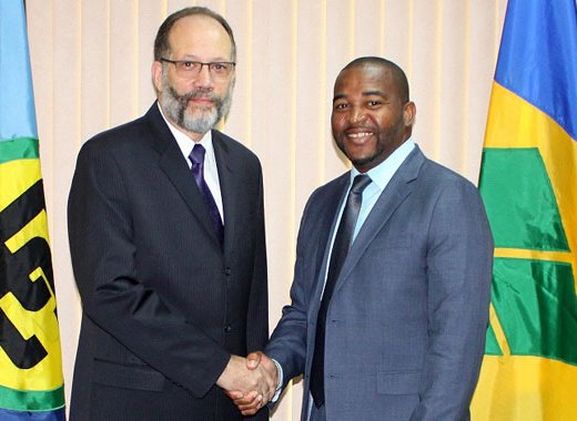 SVGs Ambassador Allan Alexander, right, meets CARICOM Secretary-General, Ambassador Irwin LaRocque.