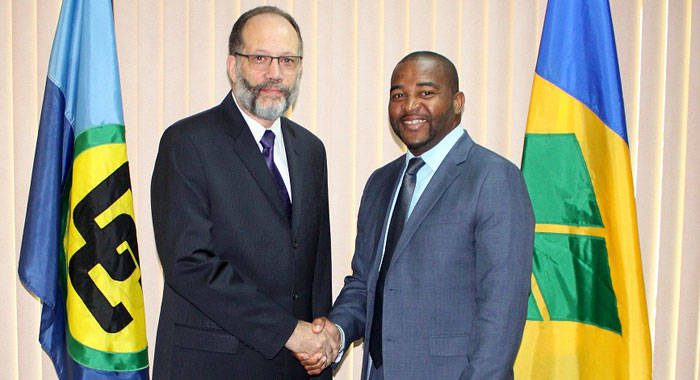 SVGs Ambassador Allan Alexander, right, meets CARICOM Secretary-General, Ambassador Irwin LaRocque.