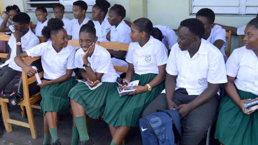 Students of the Troumaca Secondary School at the 45th anniversary ceremony. 