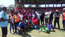 IAAF Technical Instructor, Woodrow Williams, left, and Philcol Jeffers, centre front row, discussing issues with participants