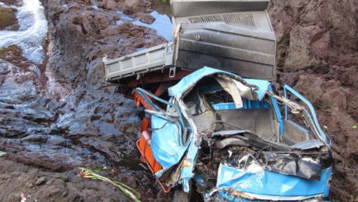 The mangled truck after the accident.