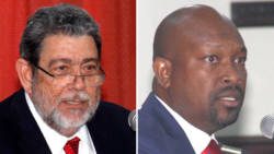 Prime MInsiter Ralph Gonsalves, left, and his Agriculture Minister, Saboto Caesar. (iWN photo)