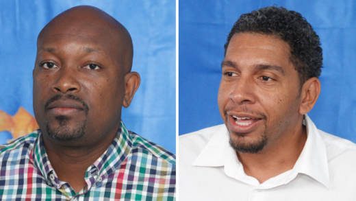 Minister of Agriculture, Saboto Caesar, left, and his Finance counterpart, Camillo Gonsalves, speak at the event in Kingstown on Thursday. (iWN photos)