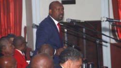 Member of Parliament for South Central Windward, Saboto Caesar speaking in Parliament on Wednesday. (iWN photo)