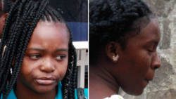 The virtual complainant, Sakaina John, left, and the accused, Chantae James outside the Serious Offences Court in Kingstown last Monday. (iWN photo)