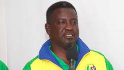 Coach Rawlson Morgan speaking at the Argyle International Airport on Tuesday. (iWN Photo) 