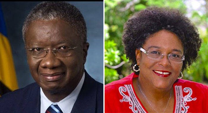 Barbados Prime Minister, Freundel Stuart, left, and Opposition Leader, Mia-Mottley. (Internet photos)