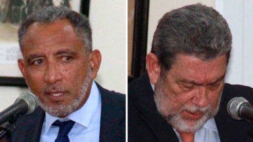Prime Minister Ralph Gonsalves, left, and Opposition Leader Godwin Friday. (iWN photo)