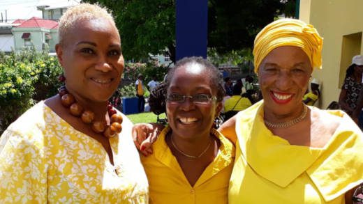 Barbadian activist Marsha Hinds, centre, pose with Vincentians Suzanne Goodluck, left, and Patrice Reddock at the convention on Sunday. (Photo: Zita Barnwell)