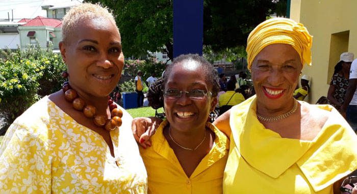 Barbadian activist Marsha Hinds, centre, pose with Vincentians Suzanne Goodluck, left, and Patrice Reddock at the convention on Sunday. (Photo: Zita Barnwell)