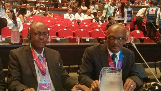 Minister of National Mobilisation and Social Development, Frederick Stephenson, left, and Permanent Secretary in the Ministry of National Security, Godfred Pompey.