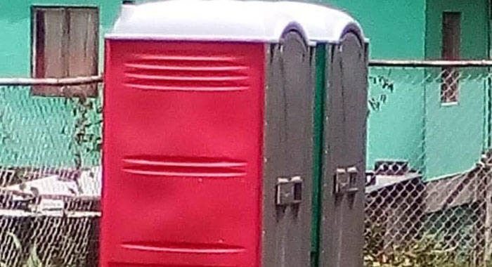 The portable toilet, seen in this photo, were removed from the school on Tuesday,  after the NDP learnt that the company had not done so, as agreed. (Photo: Facebook)