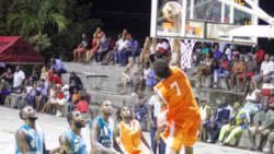 Action on opening day of this year's Bequia Basketball Tournament, last Saturday. (Photo: BBA)