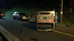 The van overturned in the road in Chauncey Friday night. (iWN photo)
