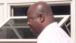 Justice of the Peace Renwick Baynes leaves the Kingstown Magistrate’s Court after testifying. (iWN photo) 