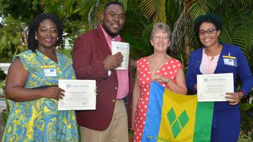 High Commissioner Janet Douglas and the 2018 Chevening Scholarship winners for St Vincent and the Grenadines. 