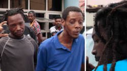 Elroy Rogers, left, Rocuan Robinson, centre, an Glenville Harry have been charged with robbing  Reisha Twana Browne-Caesar, wife of Minister of Agriculture, Saboto Caesar. (iWN photots)