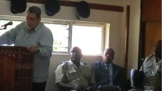 Prime Minister Ralph Gonsalves speaking at the meeting on Monday.