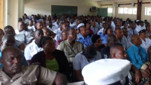 Police officers at the meeting on Monday.