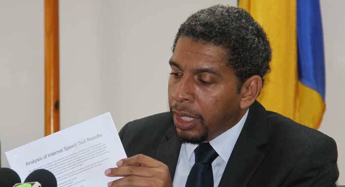 Minister of Information, Camillo Gonsalves, speaking at the press conference on Monday. (iWN photo)
