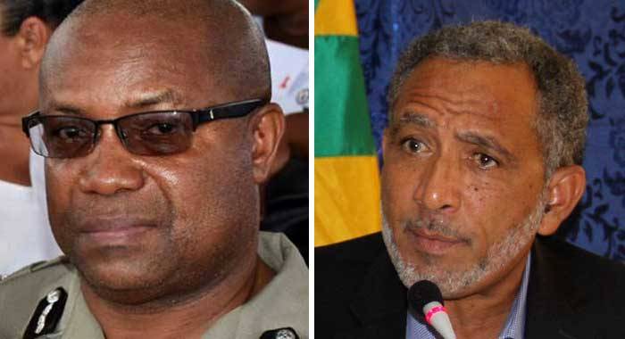 Acting Commissioner of Police Colin John, left, and Opposition Leader, Godwin Friday.