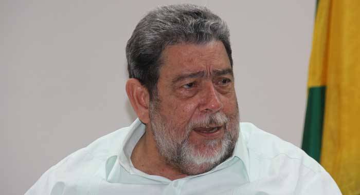Prime Minister Ralph Gonsalves at Tuesday's press conference. (iWN photo)