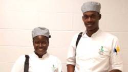 SVGCC students, Sarine and Xavier in full chef gear at the Akerley Campus, Nova Scotia Community College, Nova Scotia, Canada.