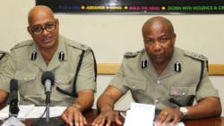 Assistant Commissioner in charge of crime, Richard Browne, left, and acting Commissioner of Police, Colin John at Wednesday's event. (iWN photo)