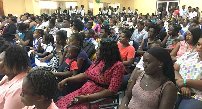 Education officials, school, staff, parents and students at Tuesday's event in Kingstown. (iWN photo)