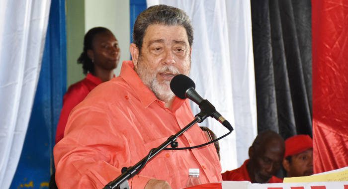 Prime Minister Ralph Gonsalves speaking at the convention on Dec. 9. (Photo: Lance Neverson/Facebook)
