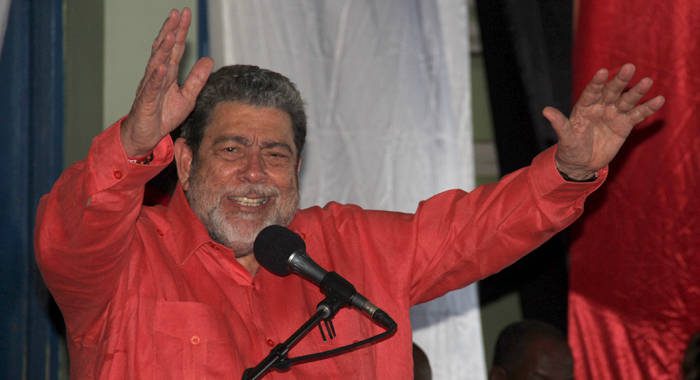 Prime Minister Ralph Gonsalves addressing the Unity Labour Party's 23rd annual convention in Campden Park on Sunday. (iWN photo)