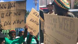 Some Rastafari supported while others protested against the bills on Monday. (iWN photo)