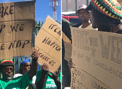 Some Rastafari supported while others protested against the bills on Monday. (iWN photo)