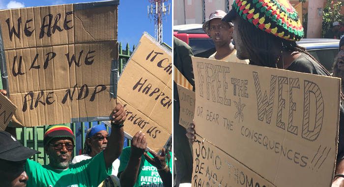 Some Rastafari supported while others protested against the bills on Monday. (iWN photo)