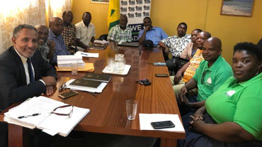 Member of the New Democratic and the leadership of the Public Service Union at the meeting in Kingstown on Thursday. 