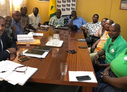 Member of the New Democratic and the leadership of the Public Service Union at the meeting in Kingstown on Thursday. 