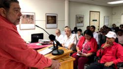 Prime Minister Ralph Gonsalves speaking at an event last Wednesday.  at the Venezuela Embassy in Kingstown. (Venezuelan Embassy photo)