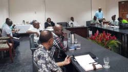 Trade union and government representatives at Cabinet Room on Friday, where the meeting took place. (Social media photo)