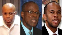 Radio announcer Dwight "Bing" Joseph, Member of Parliament for West Kingstown, Daniel Cummings, and Health Minister, Senator Luke Browne.